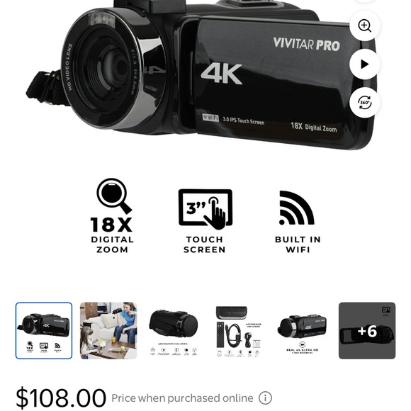 Vivitar Pro 4K Black Camcorder with 18X Digital Zoom